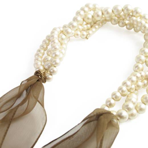 Cotton pearl silk ribbon necklace by Anq
